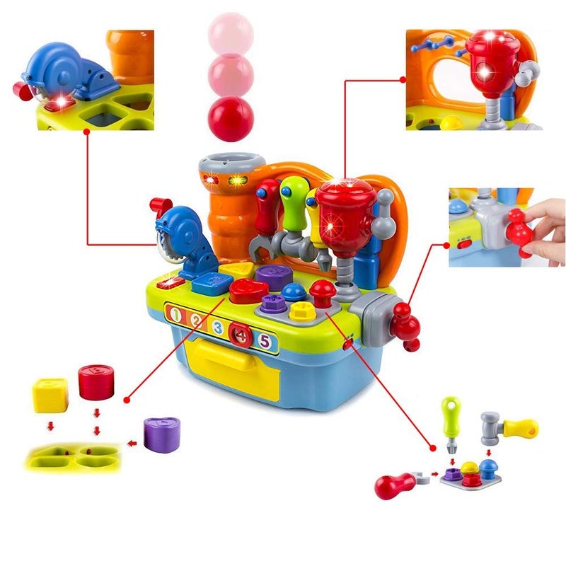 Yiosion Musical Learning Tool Workbench Work Bench Toy Activity Center for Kids with Shape Sorter - Image 4